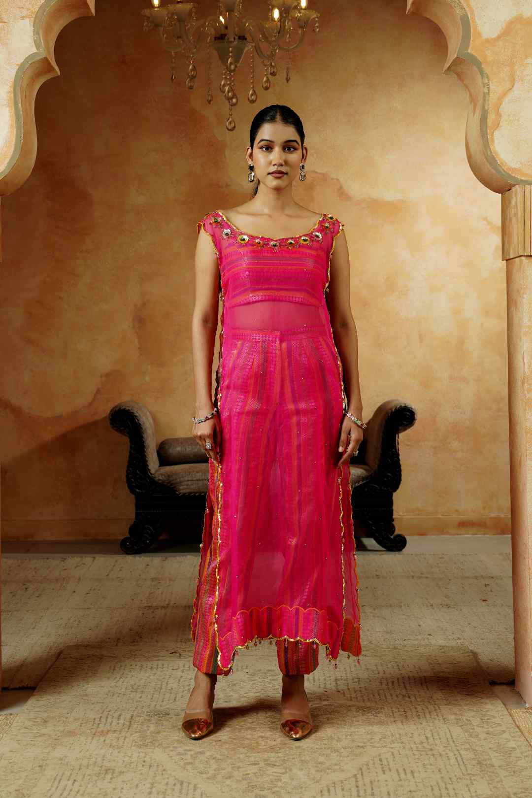 Magenta Embriodered Kurta Set
