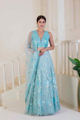 Electric blue lehenga with stunning sequence detailing