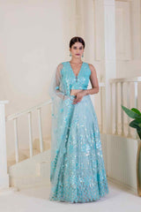 Electric blue lehenga with stunning sequence detailing