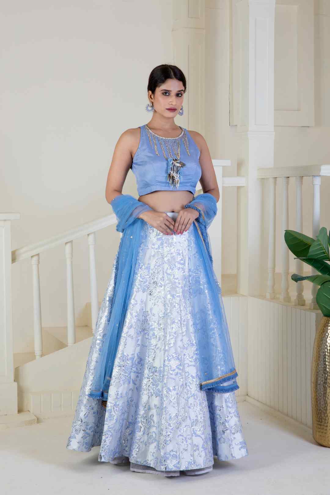 Shimmering cornflour blue lehenga