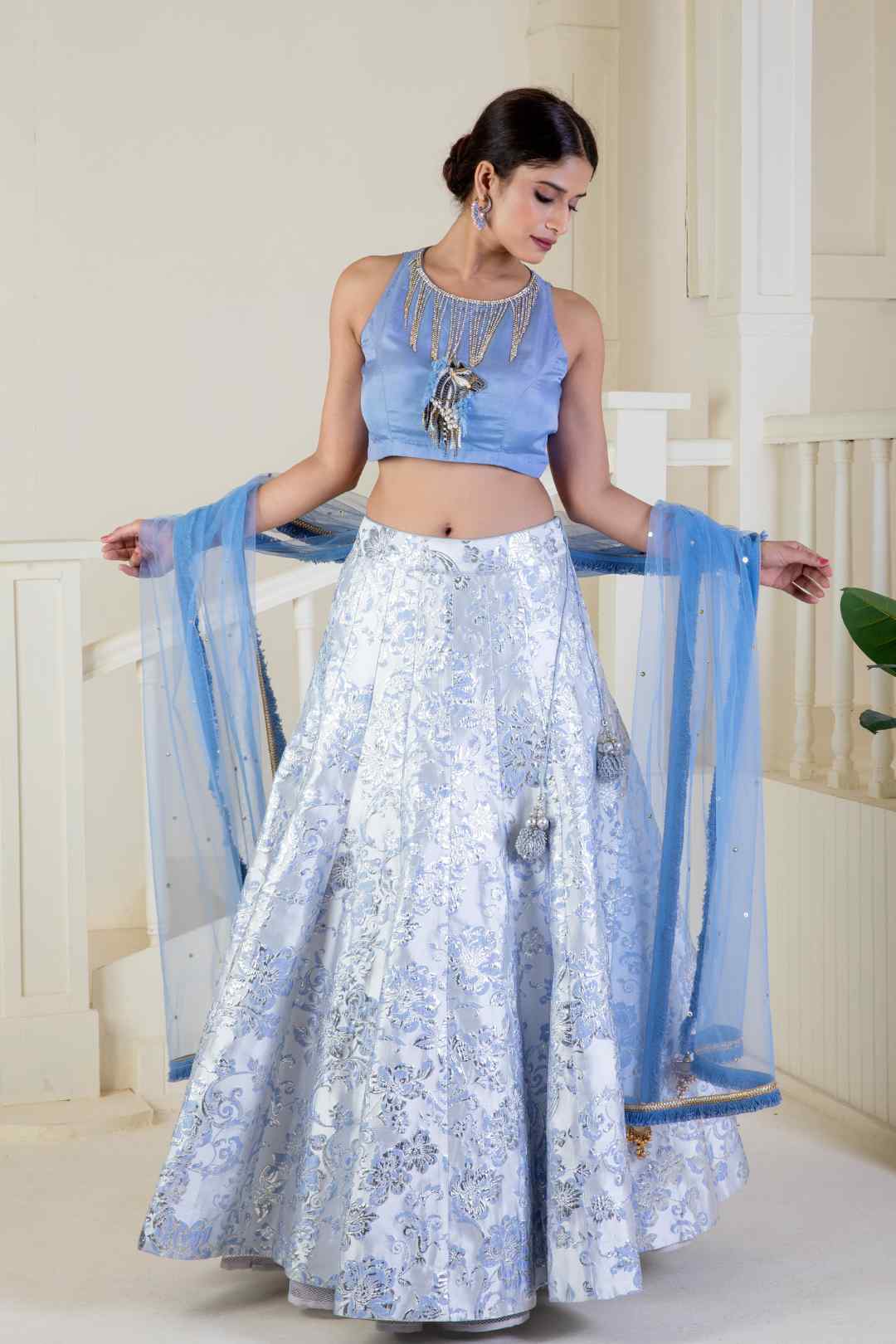 Shimmering cornflour blue lehenga