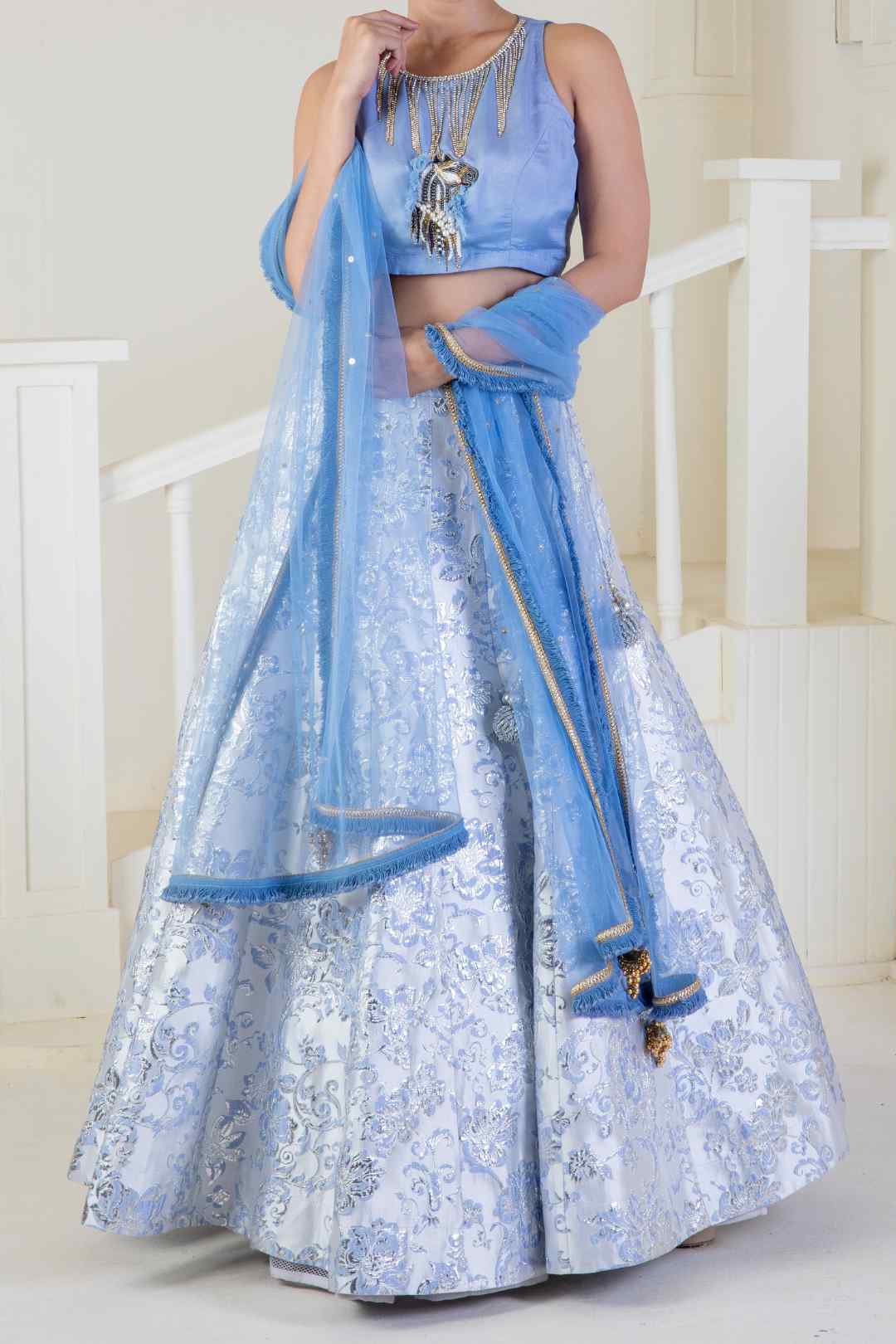 Shimmering cornflour blue lehenga
