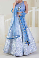 Shimmering cornflour blue lehenga