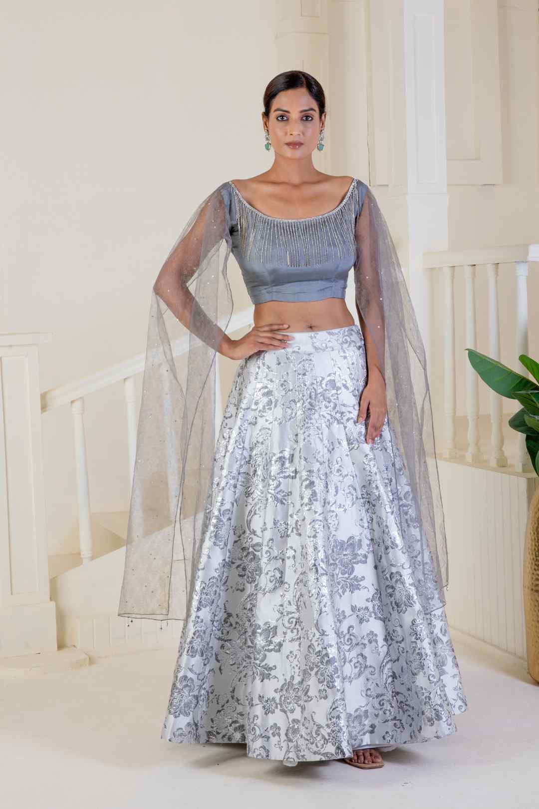 Metallic silver grey lehenga