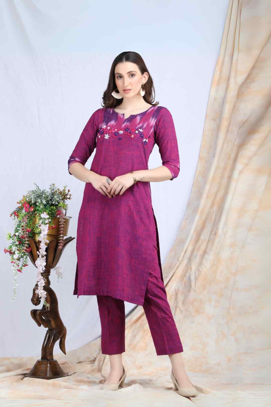 GULABI | Cotton Kurta Pant with Ikkat Yoke