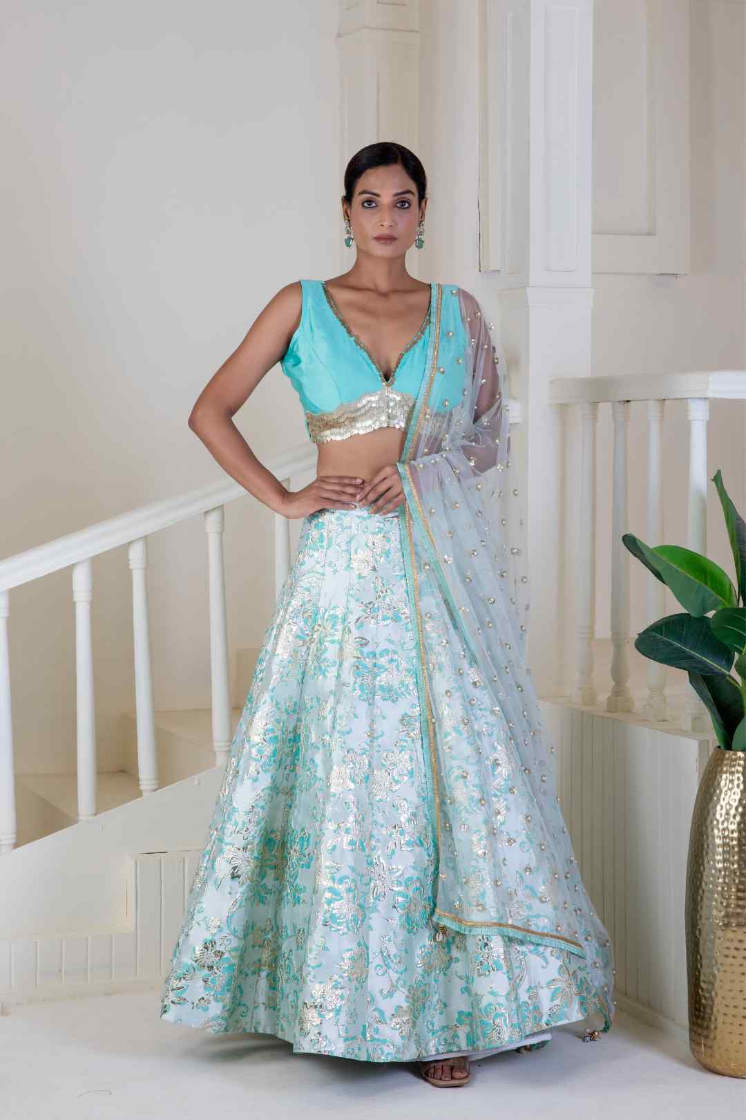 Shimmering sky blue lehenga