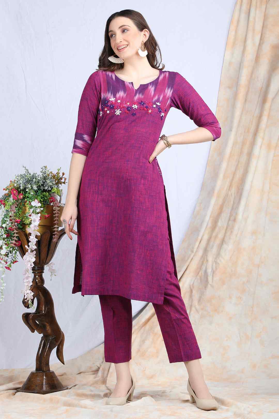 GULABI | Cotton Kurta Pant with Ikkat Yoke