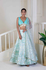 Shimmering sky blue lehenga