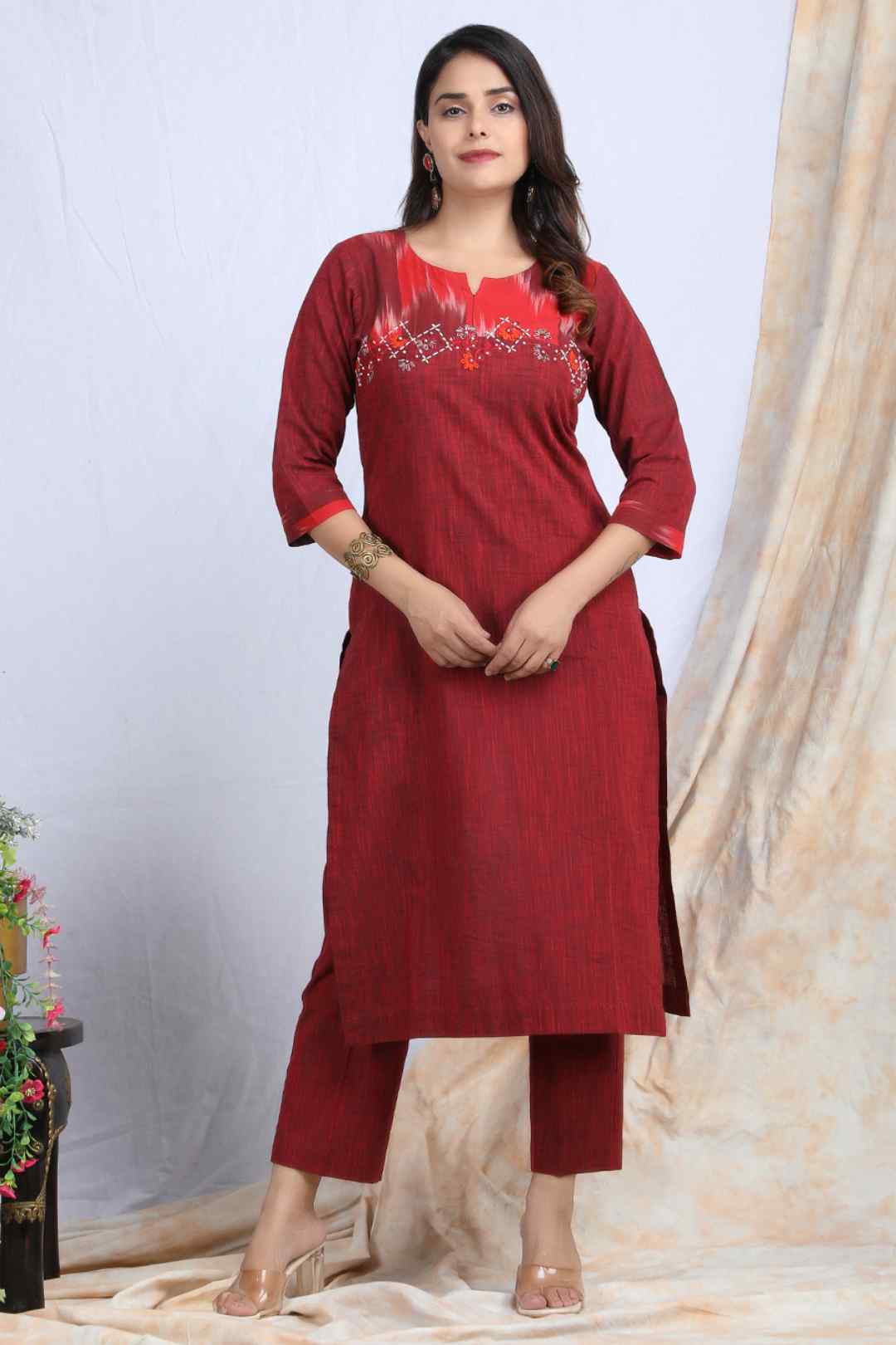 SINDOORI | Cotton Kurta Pant with Ikkat Yoke