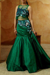 Emerald Green Embroidered Gown Set