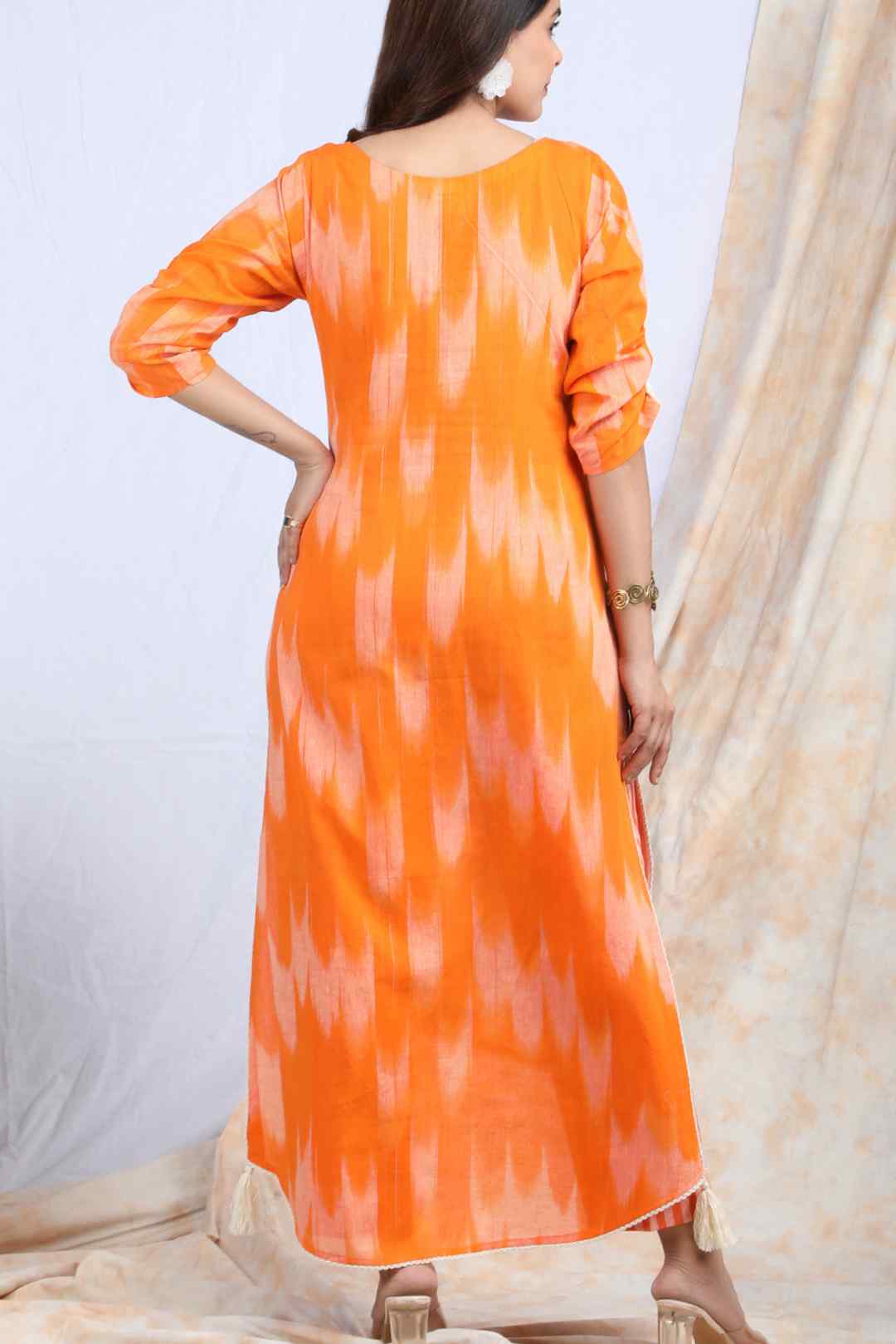 KESARIYA | Cotton Ikkat Kurta with striped pant