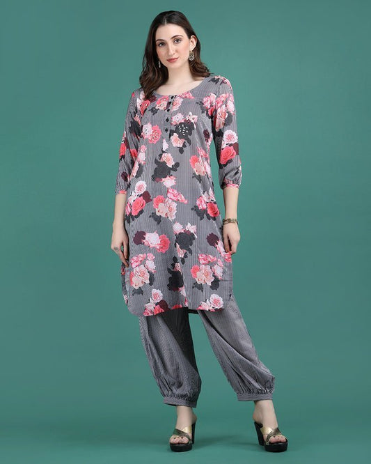 AANCHAL | Black Floral Print Kurta - Ritivesh By Ritika Aggarwal