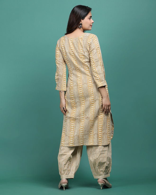 AANGAN | Mustard Bagru Print Kurti - Ritivesh By Ritika Aggarwal