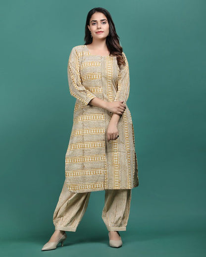 AANGAN | Mustard Bagru Print Kurti - Ritivesh By Ritika Aggarwal