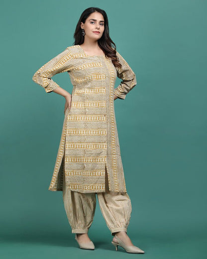AANGAN | Mustard Bagru Print Kurti - Ritivesh By Ritika Aggarwal