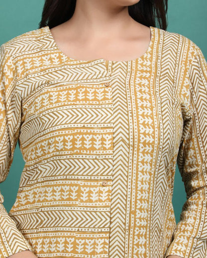 AANGAN | Mustard Bagru Print Kurti - Ritivesh By Ritika Aggarwal