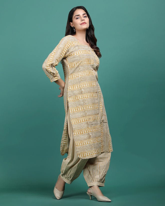 AANGAN | Mustard Bagru Print Kurti - Ritivesh By Ritika Aggarwal