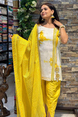 ABHA | Kurta & Tulip Pant with Leheriya Dupatta - Ritivesh By Ritika Aggarwal