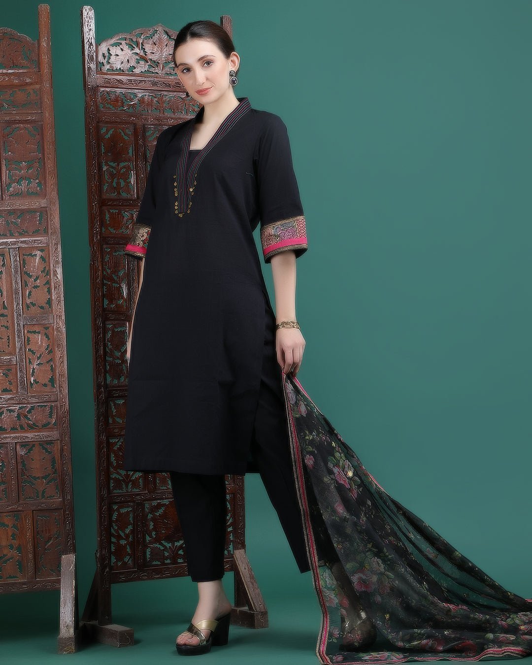 ADA | Cotton Kurta Pant with Coin Work - Ritivesh By Ritika Aggarwal