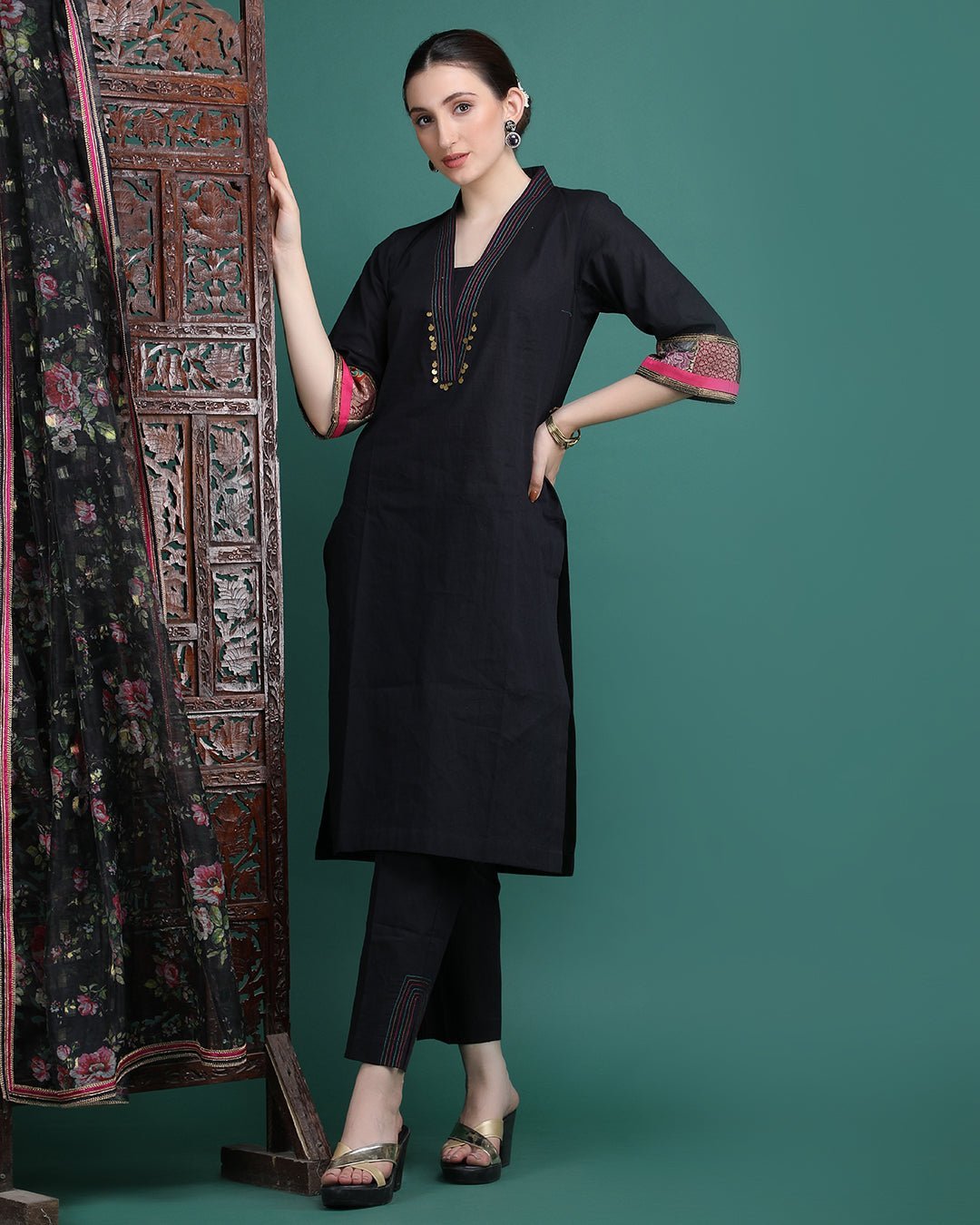 ADA | Cotton Kurta Pant with Coin Work - Ritivesh By Ritika Aggarwal