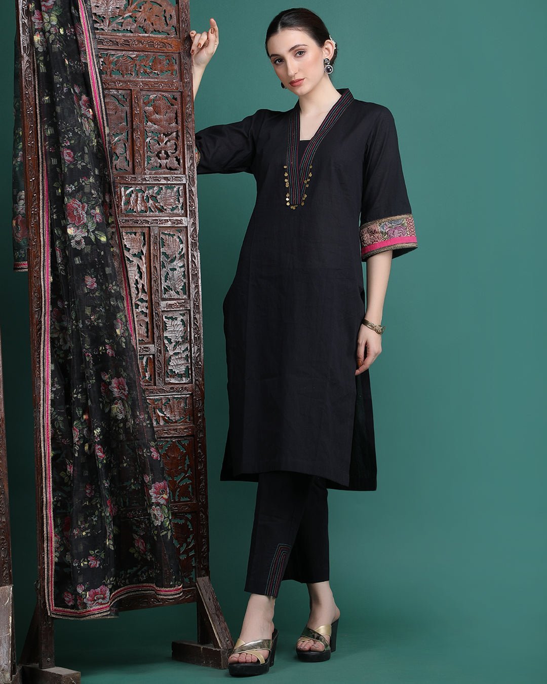ADA | Cotton Kurta Pant with Coin Work - Ritivesh By Ritika Aggarwal