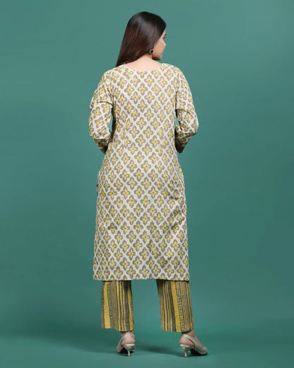 BAITHAK | Mustard Hand Emb Kurti - Ritivesh By Ritika Aggarwal