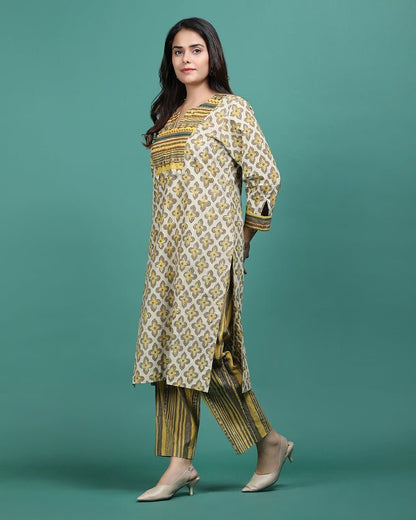 BAITHAK | Mustard Hand Emb Kurti - Ritivesh By Ritika Aggarwal