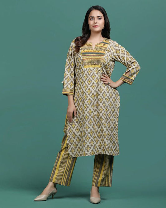 BAITHAK | Mustard Hand Emb Kurti - Ritivesh By Ritika Aggarwal
