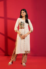 Beige Handloom Cotton Hand - Embroidered Straight Kurta and Pant - Ritivesh By Ritika Aggarwal