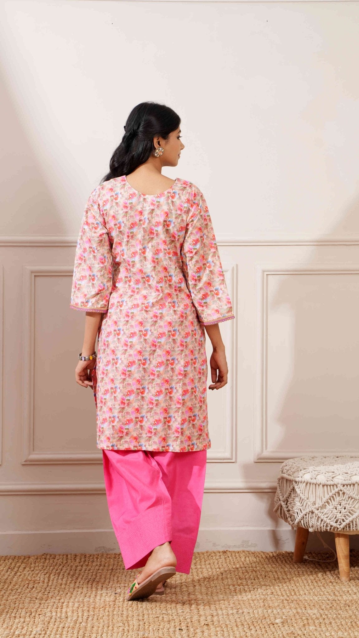 Beige/Gajri Cotton Digital Print Straight Kurta with Pant - Ritivesh By Ritika Aggarwal