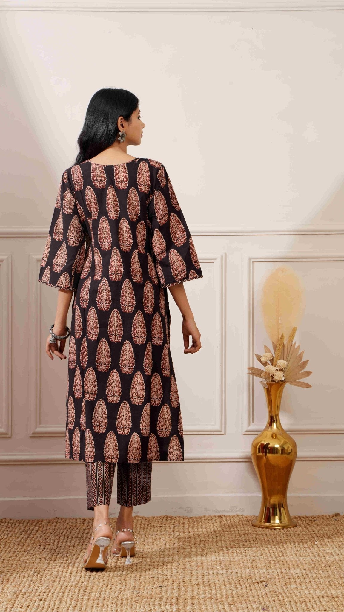 Black Bagru Print Cotton Straight Kurta & Pant - Ritivesh By Ritika Aggarwal