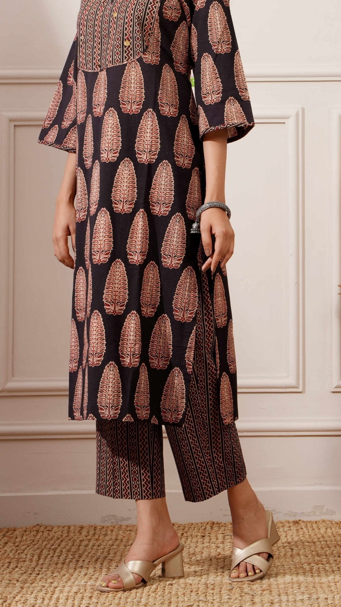 Black Bagru Print Cotton Straight Kurta & Pant - Ritivesh By Ritika Aggarwal