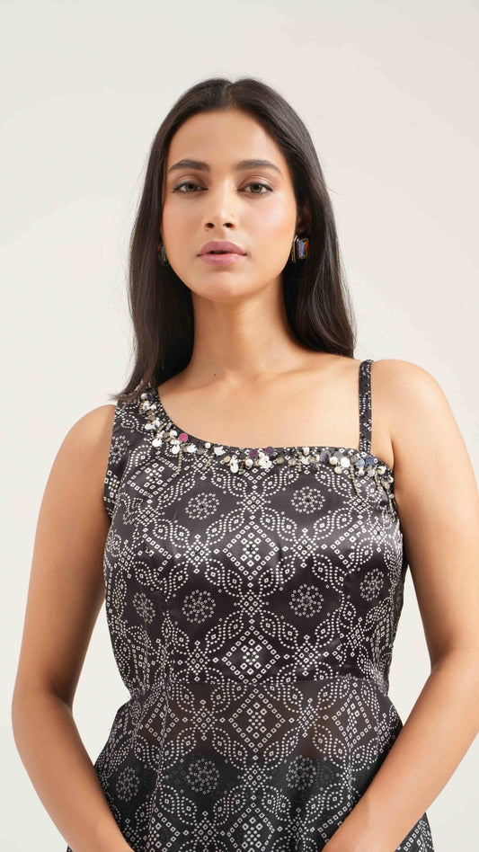 Black Georgette Bandhej Print Co - ord Set - Ritivesh By Ritika Aggarwal