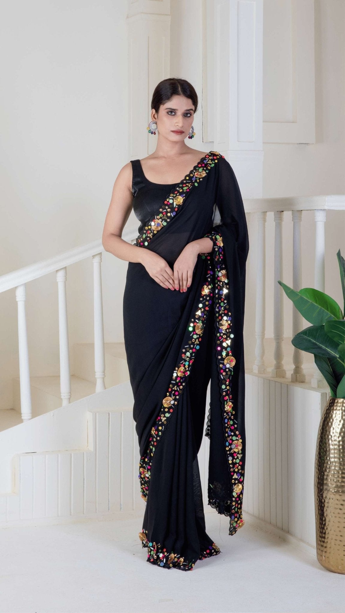 Black pure georgette saree - Ritivesh By Ritika Aggarwal
