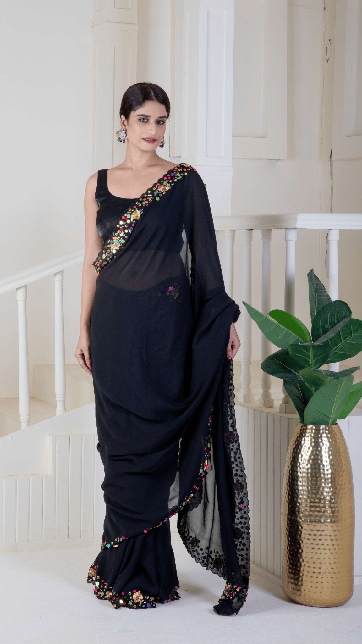 Black pure georgette saree - Ritivesh By Ritika Aggarwal