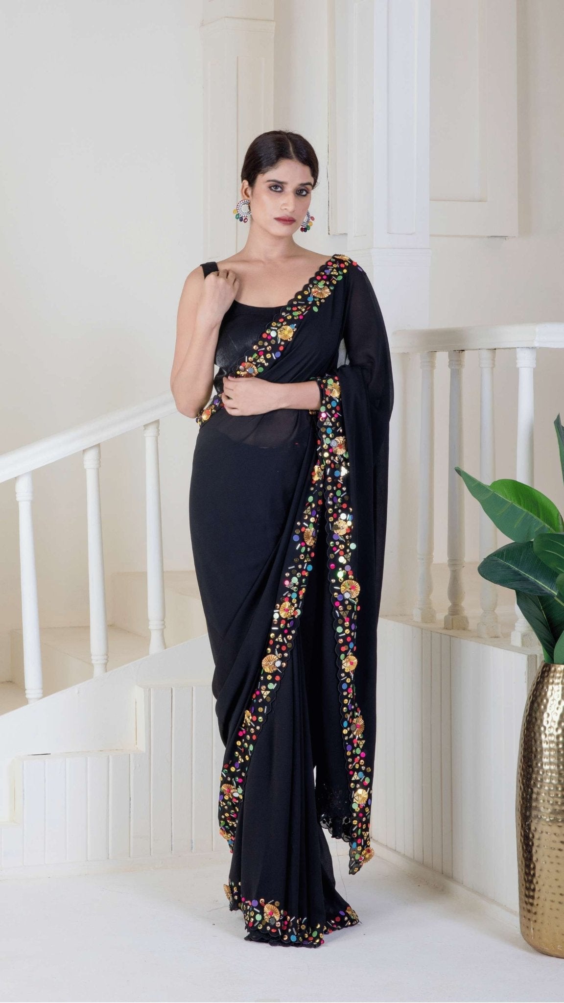 Black pure georgette saree - Ritivesh By Ritika Aggarwal