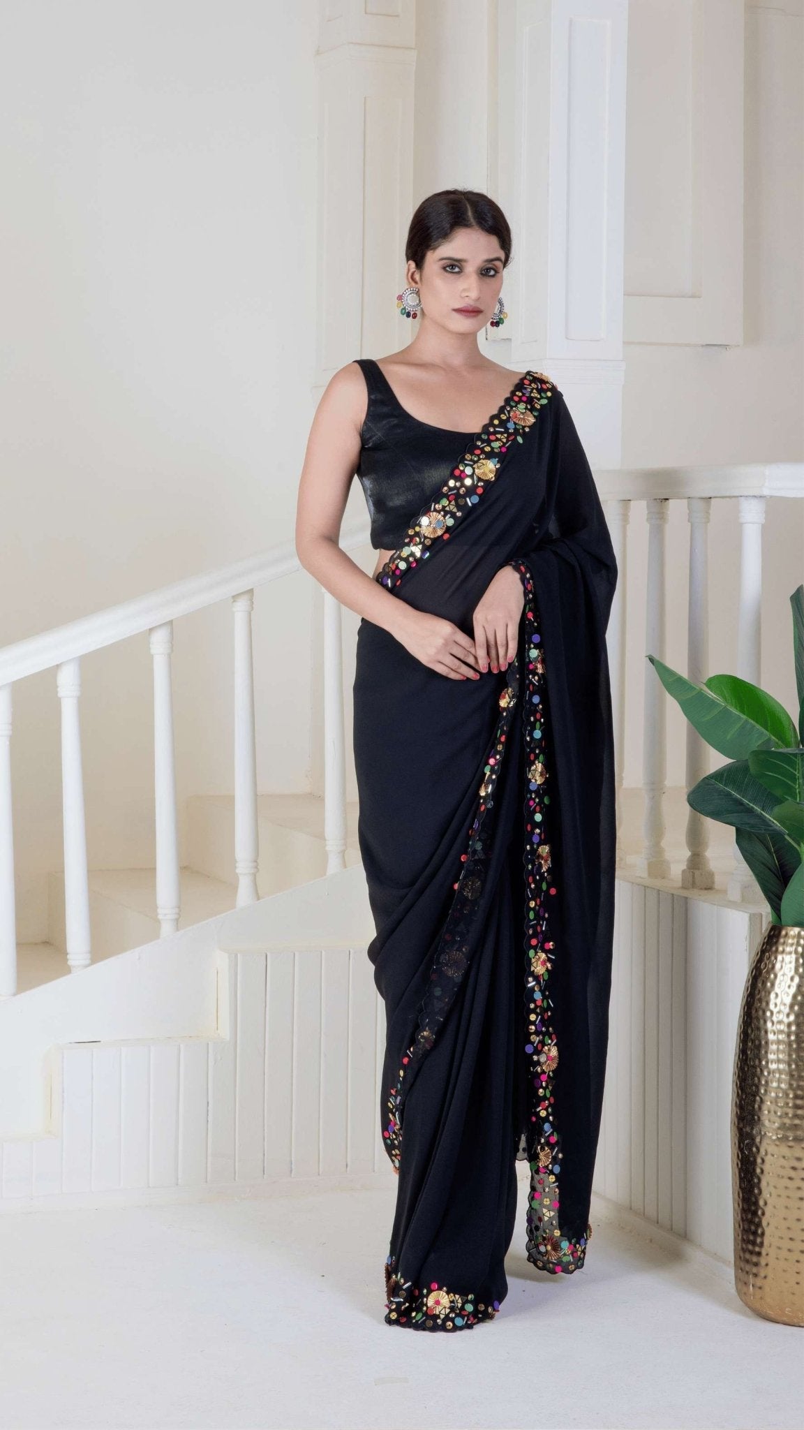 Black pure georgette saree - Ritivesh By Ritika Aggarwal