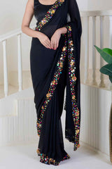 Black pure georgette saree - Ritivesh By Ritika Aggarwal