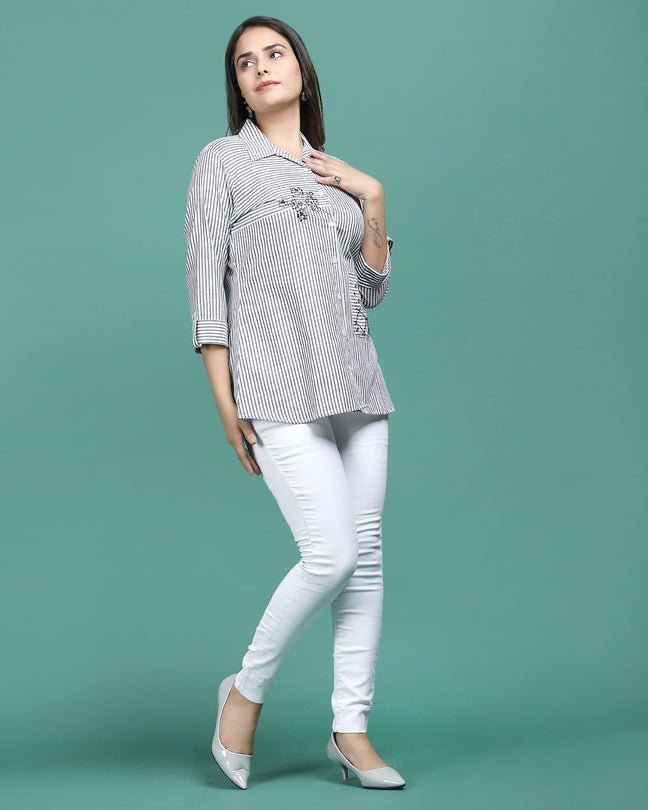 BREEZE | Grey Embroidered Shirt - Ritivesh By Ritika Aggarwal