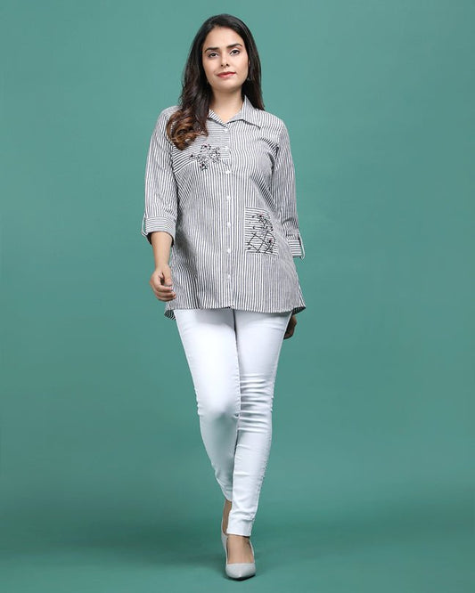 BREEZE | Grey Embroidered Shirt - Ritivesh By Ritika Aggarwal