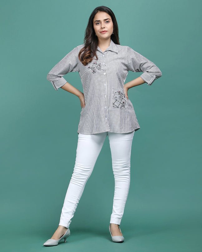 BREEZE | Grey Embroidered Shirt - Ritivesh By Ritika Aggarwal
