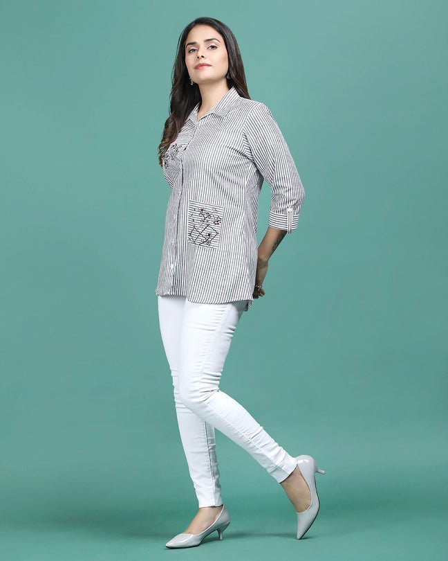 BREEZE | Grey Embroidered Shirt - Ritivesh By Ritika Aggarwal