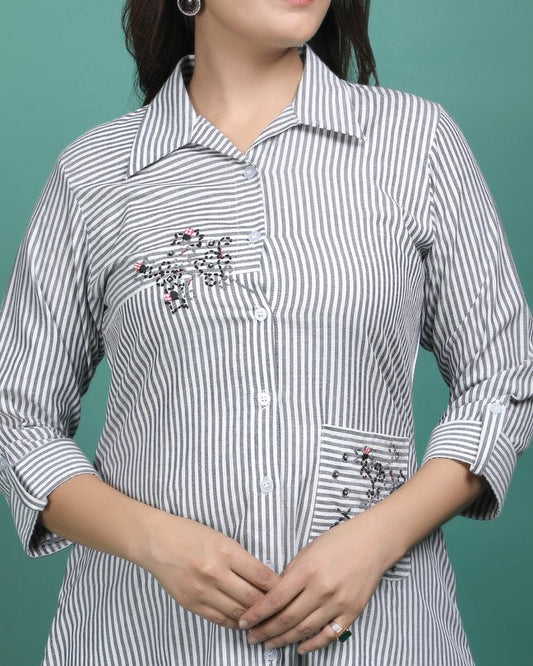 BREEZE | Grey Embroidered Shirt - Ritivesh By Ritika Aggarwal