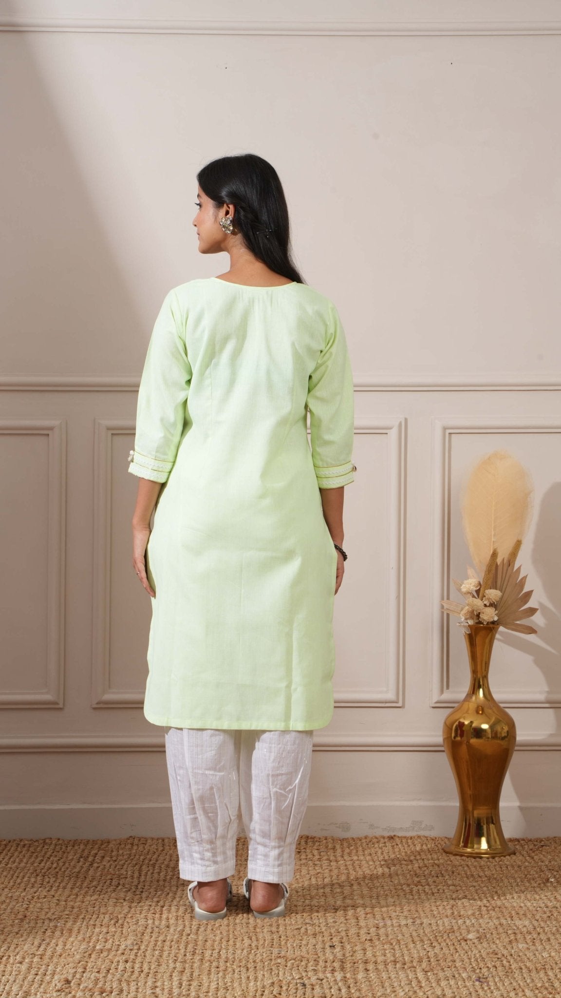 Bright Lime Green Cotton Straight Kurta & Afghani Pant - Ritivesh By Ritika Aggarwal