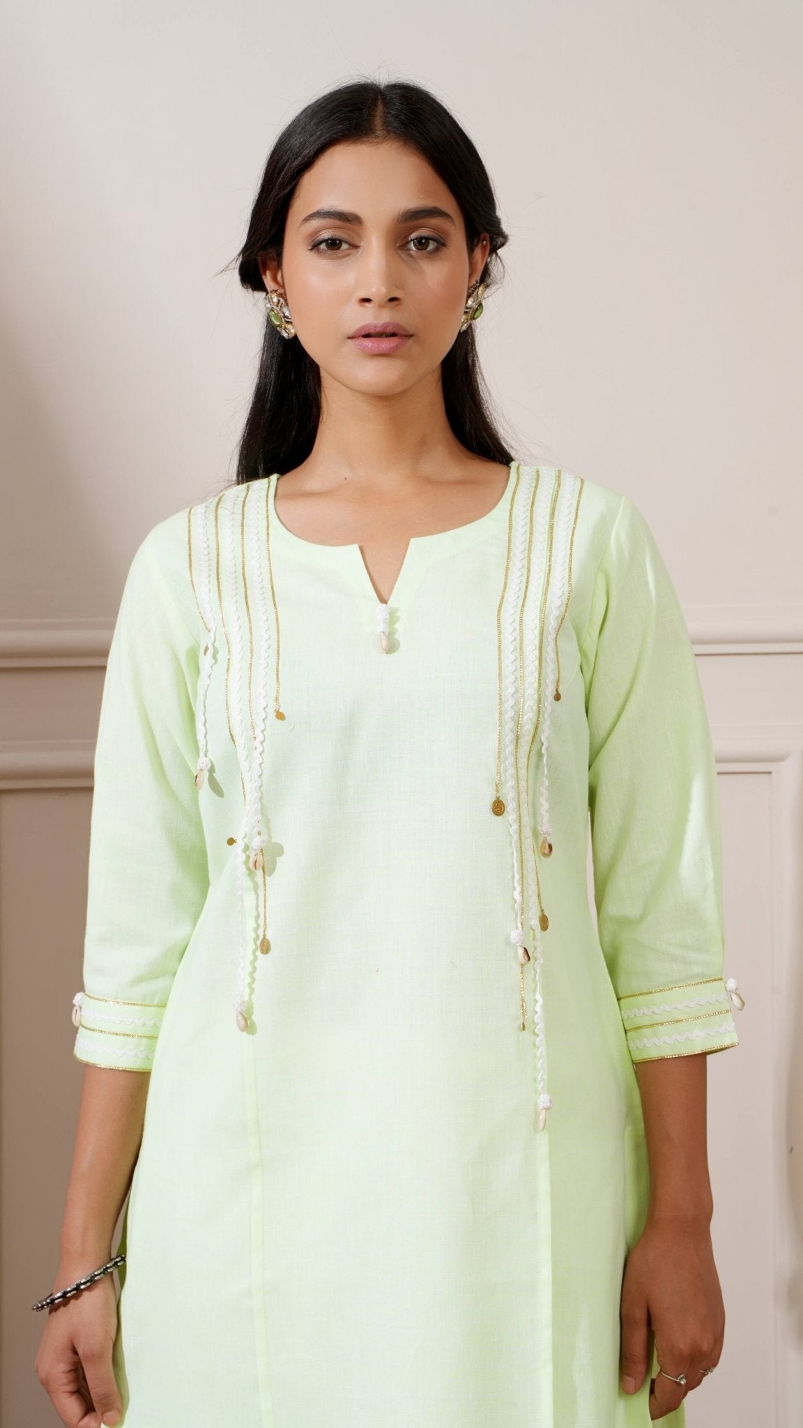 Bright Lime Green Cotton Straight Kurta & Afghani Pant - Ritivesh By Ritika Aggarwal