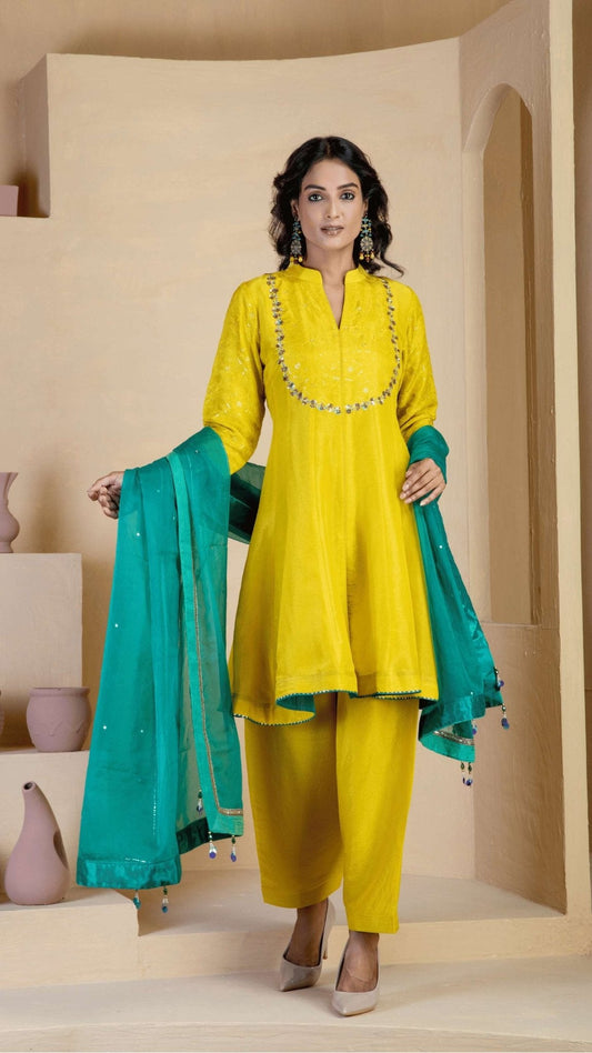 Bright Yellow Kurta Set - Ritivesh By Ritika Aggarwal