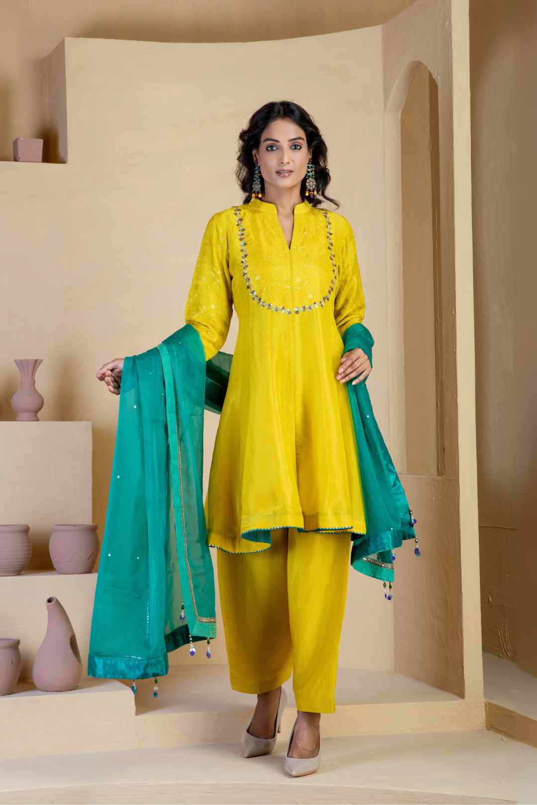 Bright Yellow Kurta Set - Ritivesh By Ritika Aggarwal