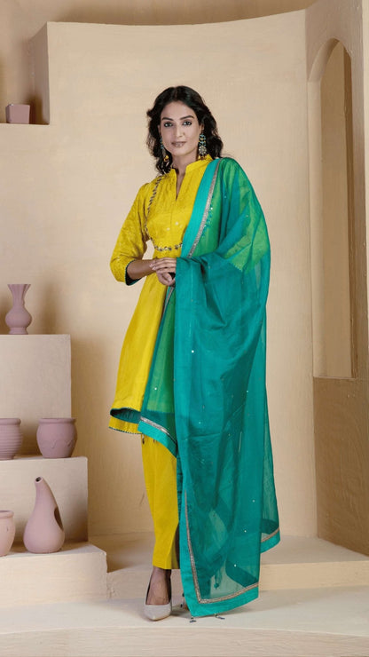 Bright Yellow Kurta Set - Ritivesh By Ritika Aggarwal