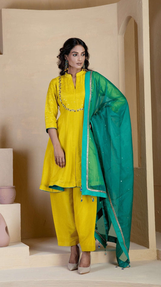 Bright Yellow Kurta Set - Ritivesh By Ritika Aggarwal