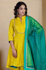 Bright Yellow Kurta Set - Ritivesh By Ritika Aggarwal